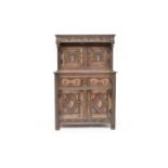 A 20th century, 17th century style, oak court cupboard, 107cm wide