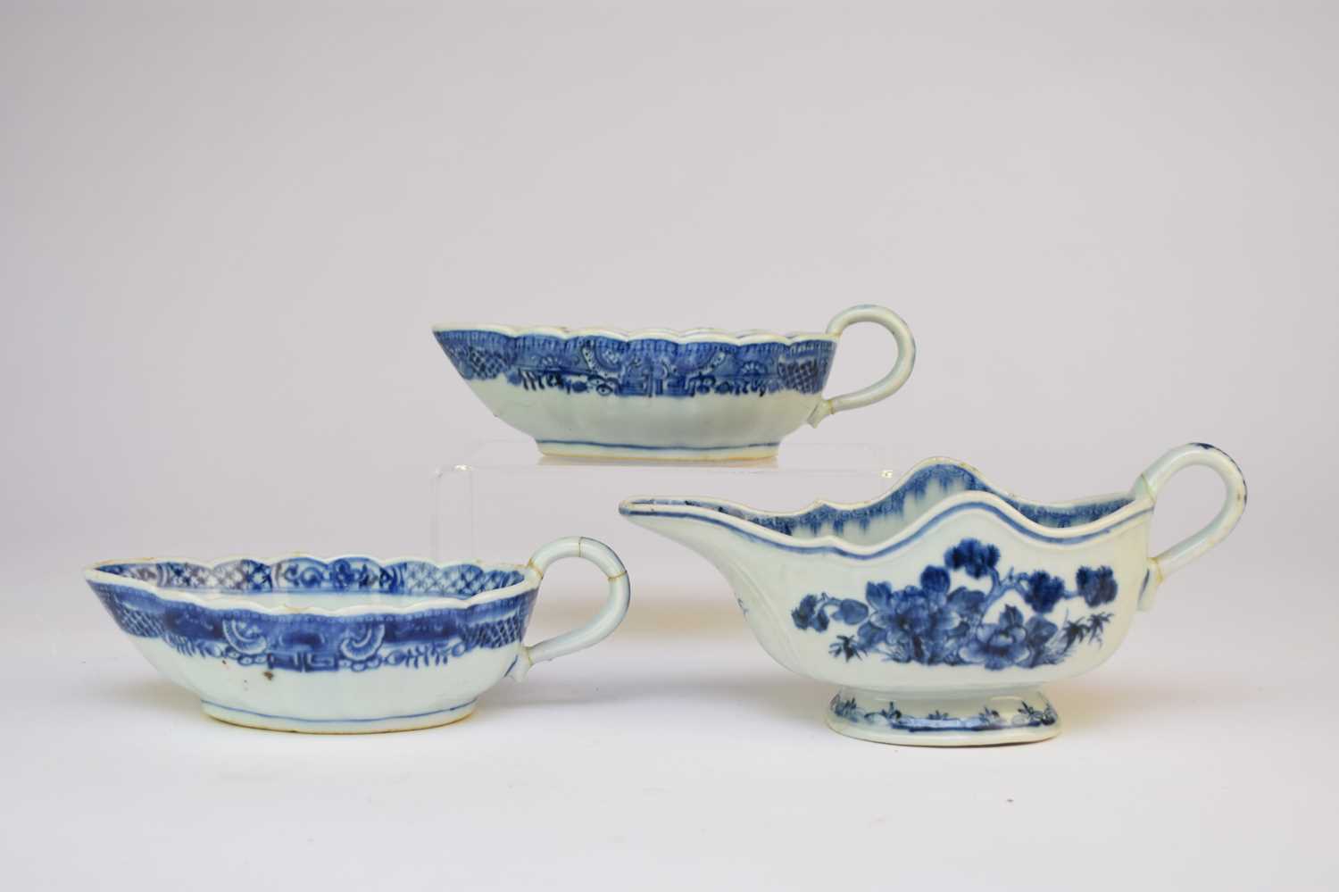 Three Chinese blue and white sauce boats, 18th century - Image 3 of 3