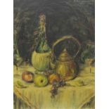 Arthur Delaney (1927-1982) A Still Life of a Carafe, Kettle and apples
