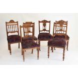 Three pairs of Edwardian walnut side chairs