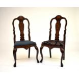 Three Anglo-Dutch marquetry mahogany side chairs
