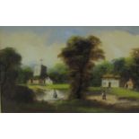 English School c.1900. Rustic landscape subjects with figures near buildings