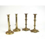 Two pairs of brass candlesticks, 19th century