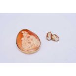 A shell cameo brooch and earrings