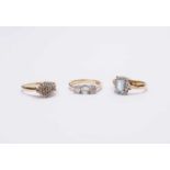 Three 9ct gold stone set rings