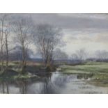 Thomas Greenhalgh, a tranquil river landscape, watercolour