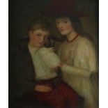 British School (Late 19th early 20th Century) Portrait of Two Children Holding a Pet White Rabbit