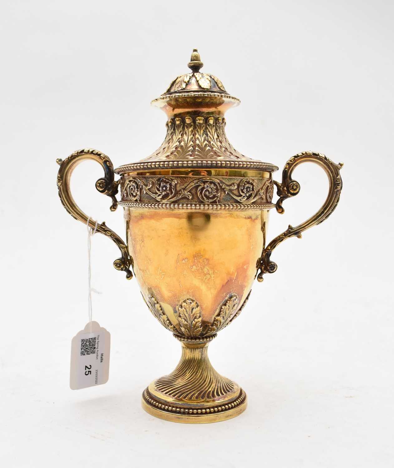 A Victorian silver gilt two-handled cup and cover of urn form - Image 3 of 8