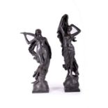 After Eduard Drouot, 'Morning' and 'Night', a pair of large bronze figures