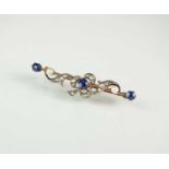 A sapphire, diamond and pearl bar brooch