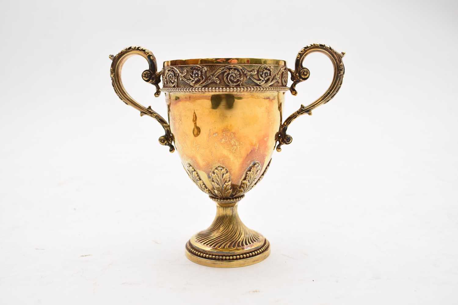 A Victorian silver gilt two-handled cup and cover of urn form - Image 7 of 8