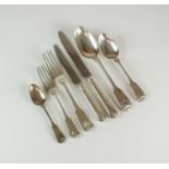 A canteen of Fiddle Thread and Shell pattern silver cutlery