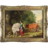 Aster Richard Chilken Corbould (1812 - 1882) Milkmaid with Two Cows