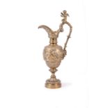 A very large French cast bronze bacchanalian brass wine ewer