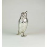 An impressive Edwardian Goldsmiths and Silversmiths Co Ltd silver sugar caster in the form of an owl