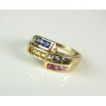 A 9ct gold multi-coloured sapphire ring