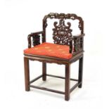 A Chinese carved rosewood armchair