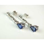A pair of 18ct white gold sapphire and diamond ear pendants