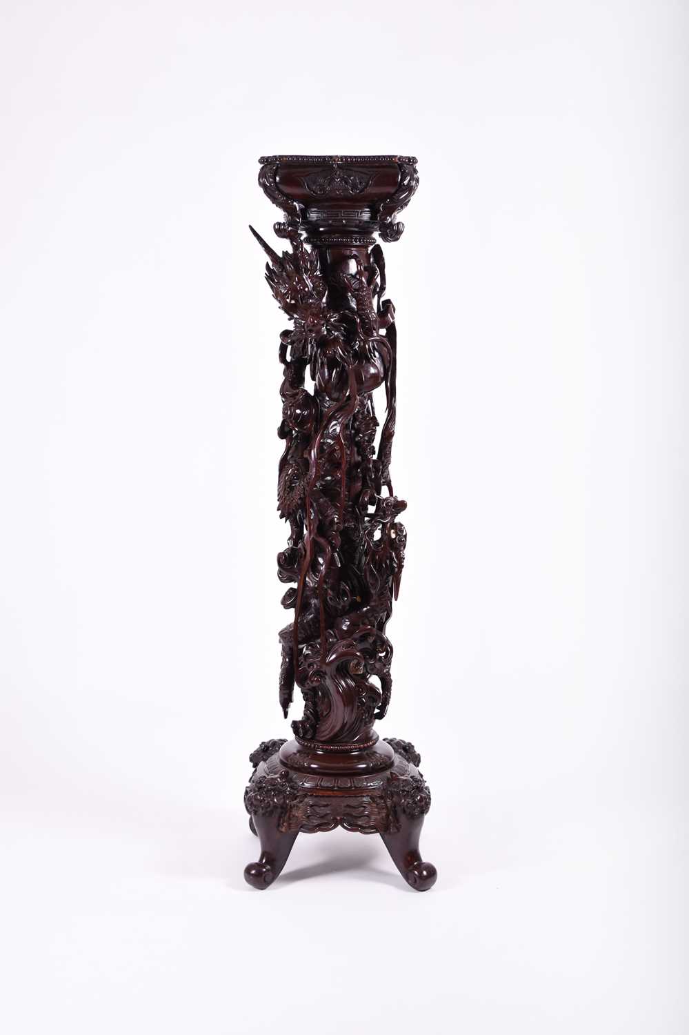 A large and impressive Japanese carved hardwood column, Meiji era