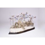 A very large and unusual Chinese enamelled silver plated and silver model of a ship