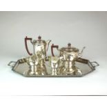 A Garrards four piece silver tea and coffee service with tray