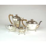 An Art Deco four piece silver tea service