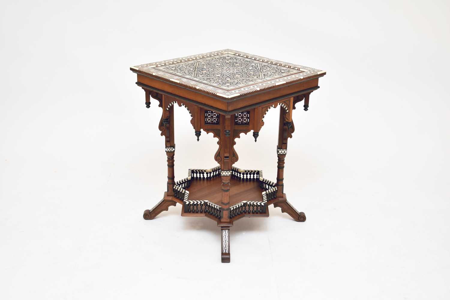 A good and rare 19th century Egyptian, architectural-form, inlaid centre table