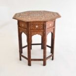 A late 19th/early 20th century Indian inlaid hard-wood, octagonal occasional table