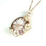 An Italian Roberto Bravo diamond, enamel, amethyst and shell cameo pendant