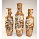 A set of three very large Kutani-style floor vases, post-war