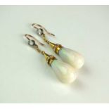 A pair of late 19th century opal and diamond ear pendants