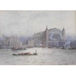 Frederick Edward J Goff ( British 1855-1931). Thames from Tower Bridge and Canon St Railway Terminus