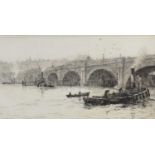 William Lionel Wyllie RA (British 1851-1931). Old Waterloo Bridge from the south , etching