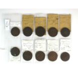 A collection ten United Kingdom 18th and 19th century copper penny trade tokens