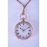 A 10ct gold open face pocket watch on a 9ct gold chain