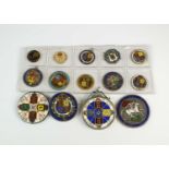 A collection of fourteen silver and polychrome enamel coins
