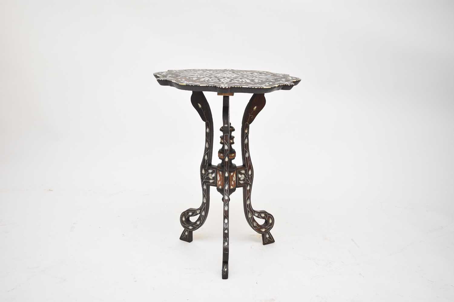 A 19th century Syrian, mother-of-pearl, bone and white metal inlaid, occasional table