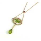 An early 20th century peridot, tourmaline and seed pearl necklace