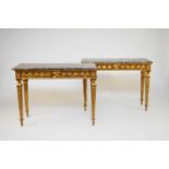 A pair of Louis XVI style marble-topped console tables