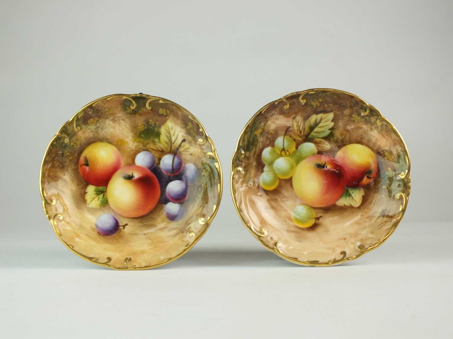 Pair of Royal Worcester fruit pin dishes