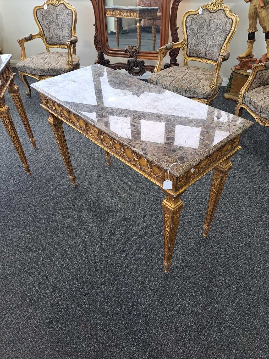 A pair of Louis XVI style marble-topped console tables - Image 5 of 6