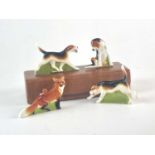 Royal Worcester, set of hunting fox and hound menu holders, by Doris Lindner