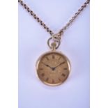 A lady's 18ct gold open face pocket watch with an associated chain