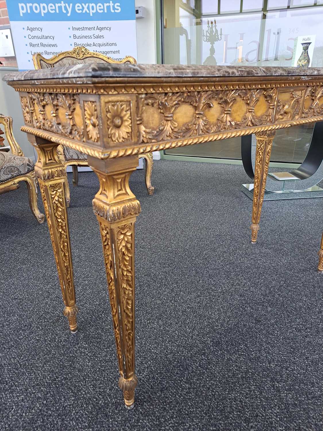 A pair of Louis XVI style marble-topped console tables - Image 6 of 6