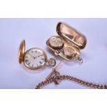 A lady's 18ct gold hunter pocket watch with 9ct Albert and 9ct sovereign case