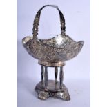 A LARGE ANTIQUE CONTINENTAL GLASS LINED BASKET decorated with putti. Silver 880 grams. 35 cm x 18 cm