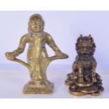 A small Chinese bronze beast together with a Indian figure 14cm (2).