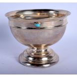 A STYLISH LIBERTY & CO SILVER AND TURQUOISE BOWL. 78 grams. 8.5 cm wide.