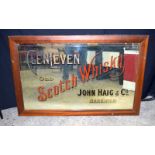 An antique Glen Leven scotch Whisky wooden framed Mirror 132 x 87 cm