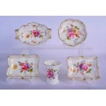ROYAL CROWN DERBY POSY PATTERN VASE, TWO RECTANGULAR DISHES, A HANDLED OVAL DISH, A LOBED DISH, GREE